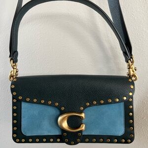Coach Navy and Blue Colorblock Leather Tabby Shoulder Bag 26 with Gold Rivets